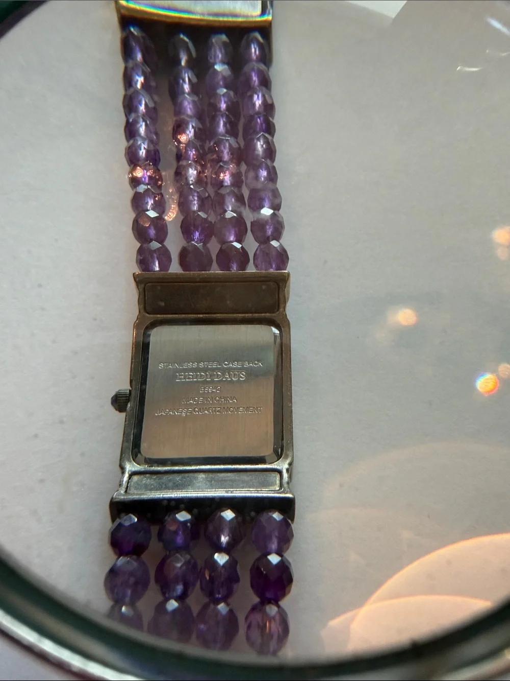 Heidi Daus Vintage Purple Beaded Multi-Row Bracelet Watch with Jeweled Accents